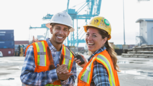Port worker supervisor posing for a photo op