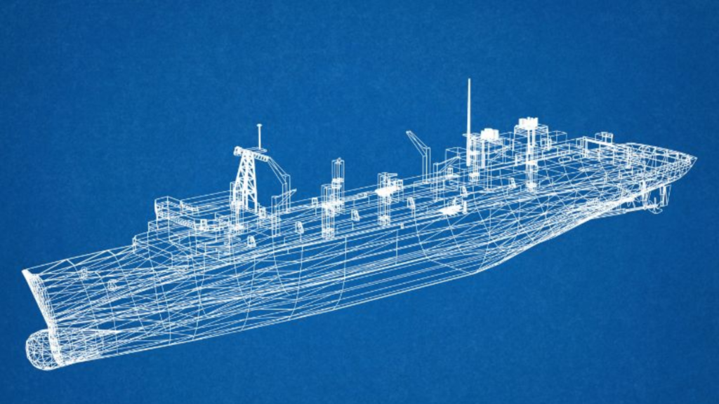 Ship CAD design wireframe