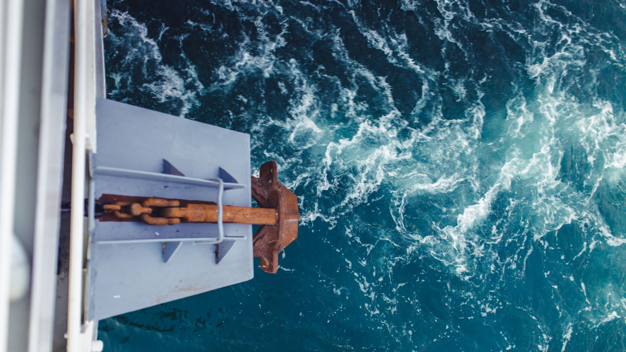 Anchor at the rear of a ship in the open seas