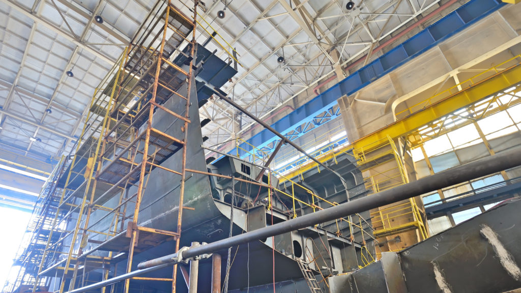 Ship building at dry port