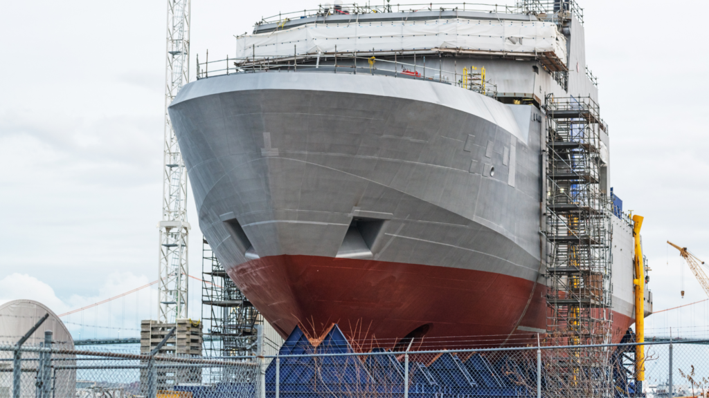 Ship construction at a dry port