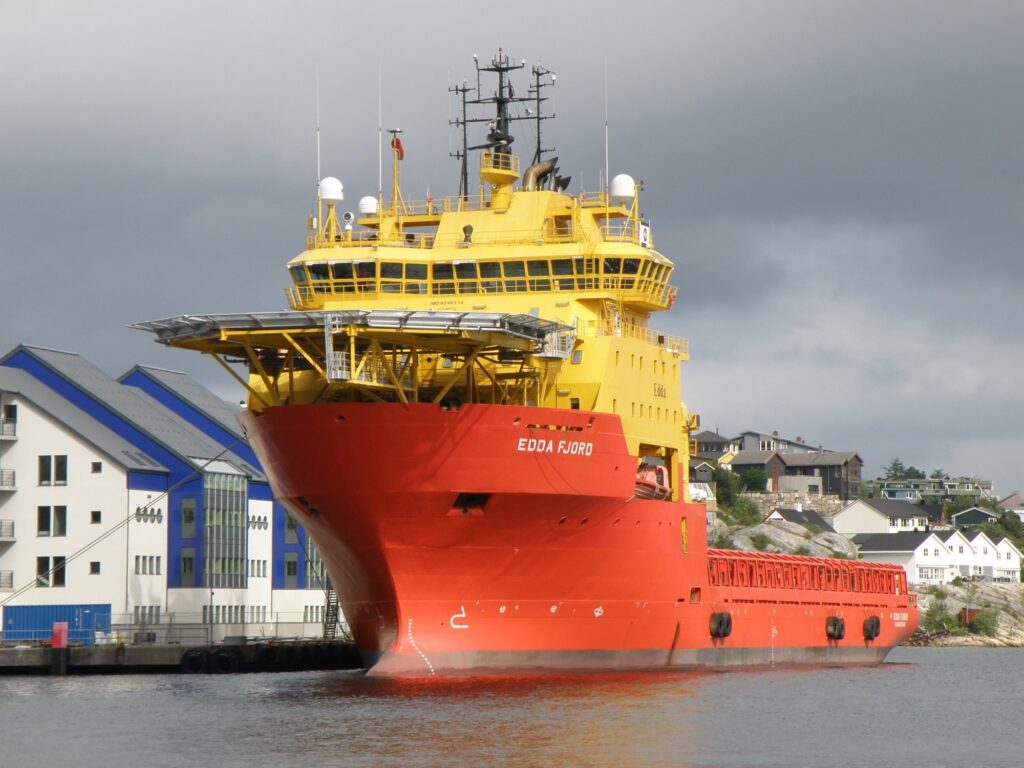 Offshore support vessel in port