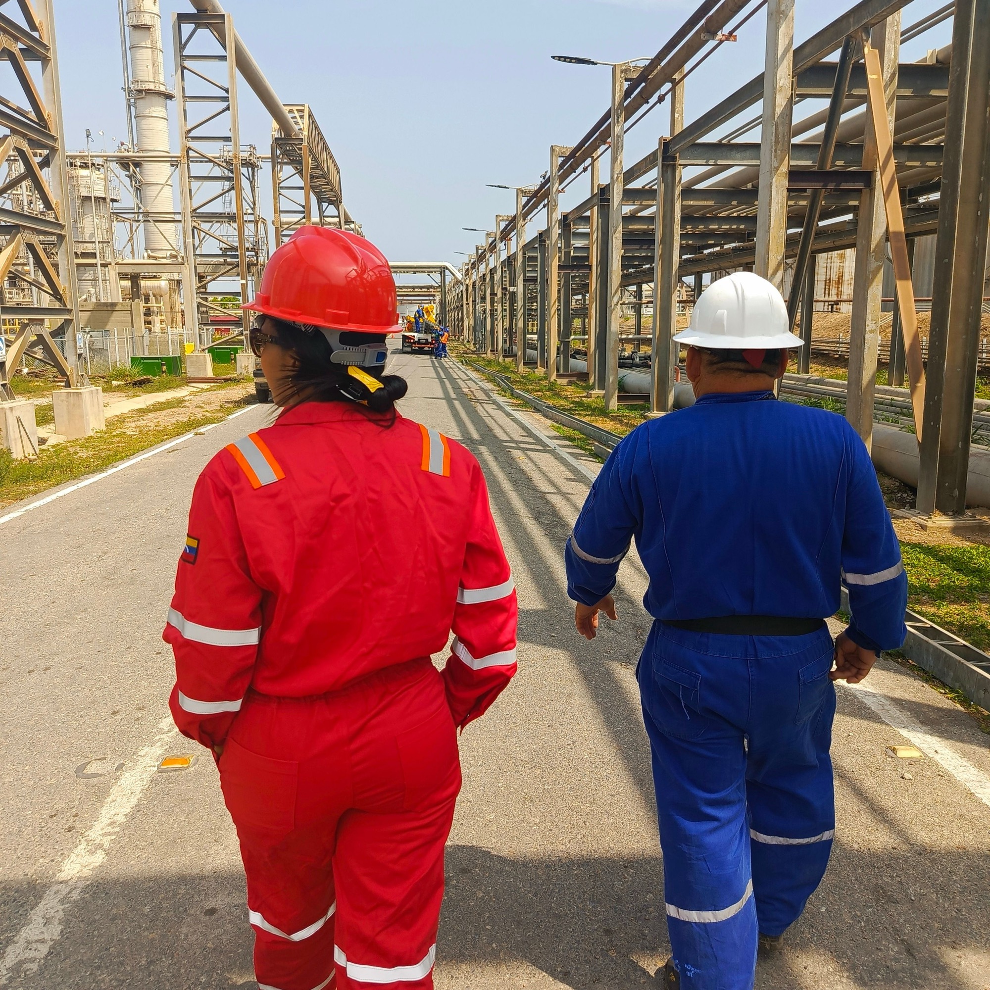 Workers in coveralls at a plant